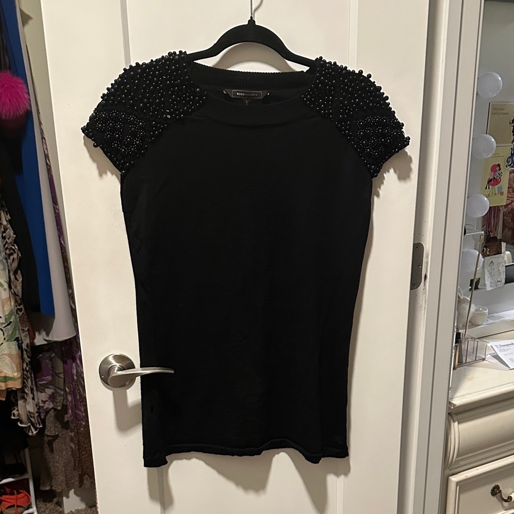 BCBGMaxAzria Black Sweater with  Beaded Sleeves
